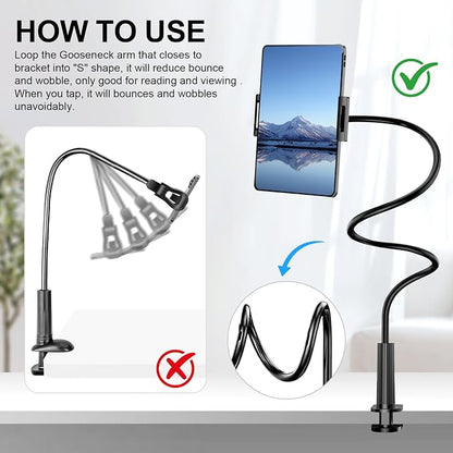 Gooseneck Phone Holder-Cell Phone iPad Stand with 39inch Flexible Long Lazy Arm, 360° Adjustable, Clamp Mount Stand for Desk, Bed, Office, Kitchen-for iPhone, All 4‘’-11" Smartphone and Tablets