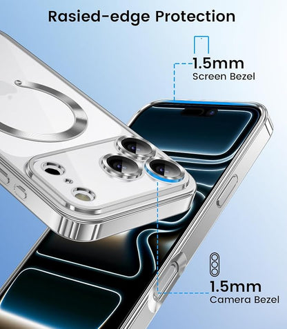 Slim Thin for iPhone 17 Pro Case Clear, Compatible with MagSafe, Built-in Camera Lens Protector, Shockproof Protective Phone Case, Soft Electroplated Magnetic Cover, Silver