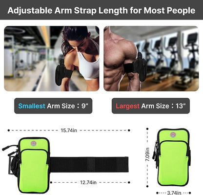 Running Armband, Adjustable Sports Band for Jogging, iPhone Workout Armband, Cell Pouch for Exercise Men Women (Green)