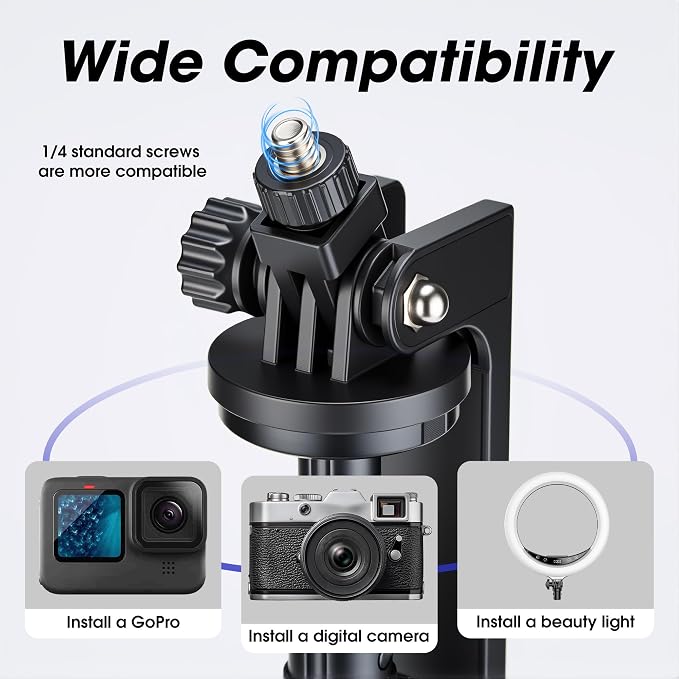 Magnetic Phone Tripod,76" Auto-Open Phone Stand with Metal Ring & Rechargable Remote,Portable Selfie Stick with Magnetic Holder for Magsafe,360°Rotatable Phone Stand Travel for iPhone/Android/Camera