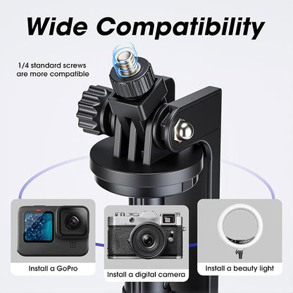 Magnetic Phone Tripod,76" Auto-Open Phone Stand with Metal Ring & Rechargable Remote,Portable Selfie Stick with Magnetic Holder for Magsafe,360°Rotatable Phone Stand Travel for iPhone/Android/Camera