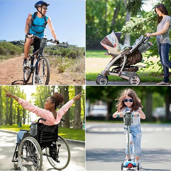 Bike Handlebar Water Bottle Holder, Fits Cups Diameter Less Than 3.6in/9cm, No-Screw Installation,Insulated, with Adjustable Fasteners, Shoulder Strap and Phone Storage Bag (3, 2Black+1Gray)