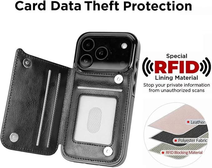 uCOLOR for iPhone 17 Pro Wallet Case with Card Holder PU Leather RFID Blocking Design iPhone 17 Pro flip case for Women Men Magnetic Clasp Kickstand Design 6.3 inch (Black Leopard)