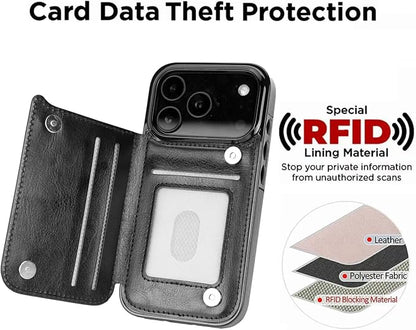 uCOLOR for iPhone 17 Pro Wallet Case with Card Holder PU Leather RFID Blocking Design iPhone 17 Pro flip case for Women Men Magnetic Clasp Kickstand Design 6.3 inch (Black Leopard)