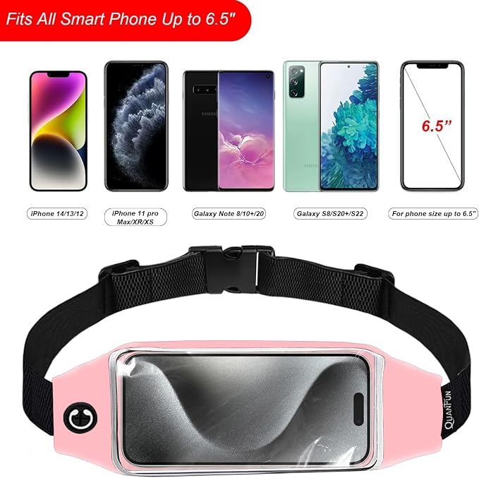 Running Belt for Women Men, Fanny Pack, Belt Bag, Money Belt, Waterproof Workout Waist Pouch Phone Holder with Touchscreen, Gym Running Gift Gear Accessories fits Phones UP to 6.5", Pink