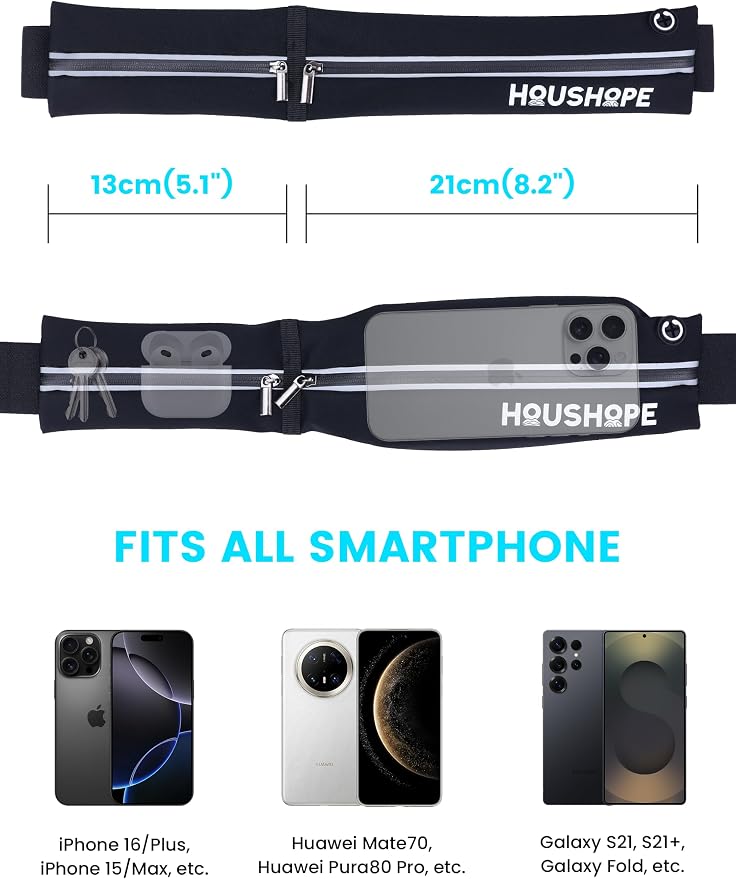 Slim Running Belt Fanny Pack, Reflective Runner Pouch Belt, Waist Pack Bag for Men & Women, Sport, Outdoors, Workout, Running, Fitness, Phone Holder, Cycling, Hiking