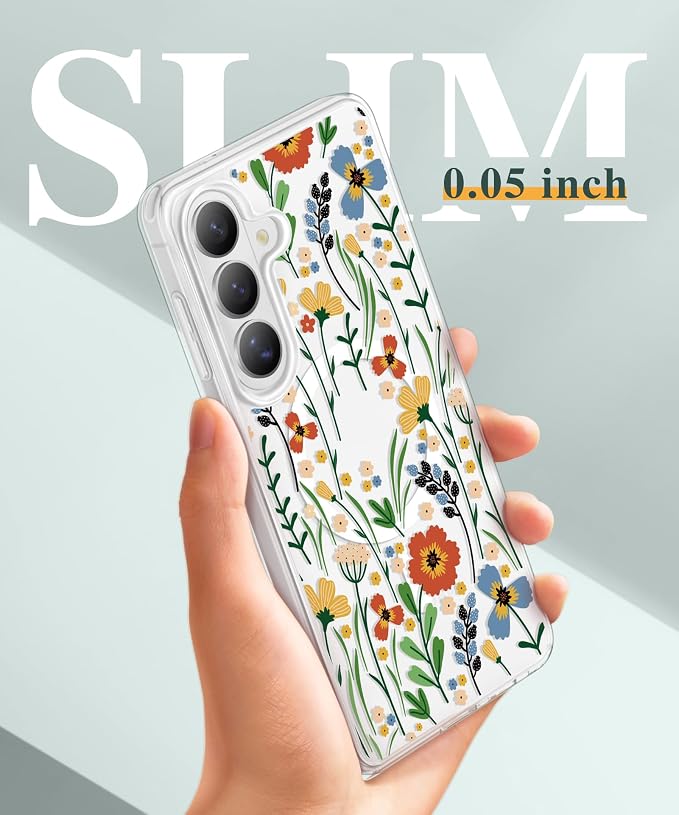 GVIEWIN for Samsung Galaxy S26 Plus Case Compatible with MagSafe, Clear Floral Shockproof Protective Women Phone Case, Non-Yellowing, Screen&Camera Lens Protector for S26 Plus 6.7",Blooming Flowerets