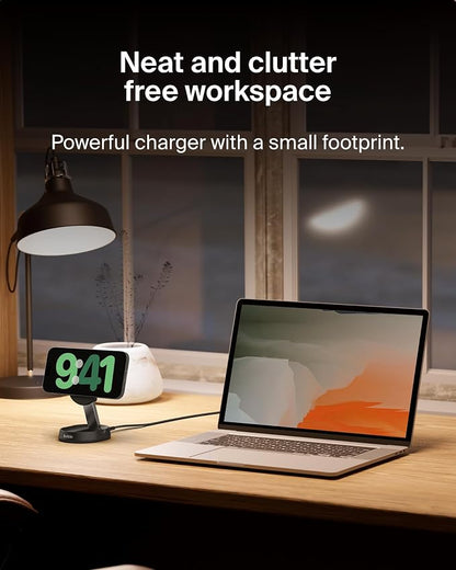 Belkin Convertible Magnetic Charging Stand 15W - MagSafe-Compatible Fast Qi2 Charger, iPhone Charger for Apple iPhone 16, 16 Plus, 16 Pro, 16 Pro Max, iPhone 15 & 14, Apple Airpods Pro, & More - Black