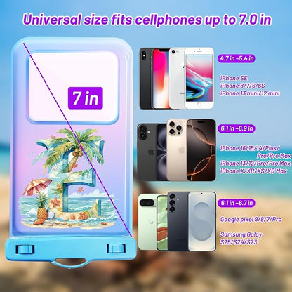 Personalized Initial Waterproof Phone Pouch Case - IPX8 Cellphone Dry Bag with Lanyard for iPhone 16/15/14/13/12 Pro Max (6.1–6.9"), Beach & Cruise Ship Essentials with Monogrammed Design (Blue, E)
