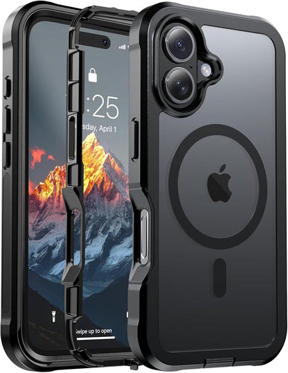 jaroco Magnetic for iPhone 16 Case, [Compatible with MagSafe][Military Grade Drop Protection][Heavy Duty Protection][Non-Slip][Shockproof] 2-Layer Durable Bumper Phone Case 6.1''-Black