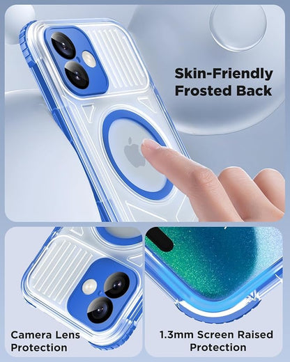 for iPhone 16 Waterproof Case with Magsafe, Built-in [Camera & Screen Protector] [Lanyard], IP68 Water Proof Full Body Dustproof Heavy Duty Frosted Protective Phone Cover, 6.1" Blue