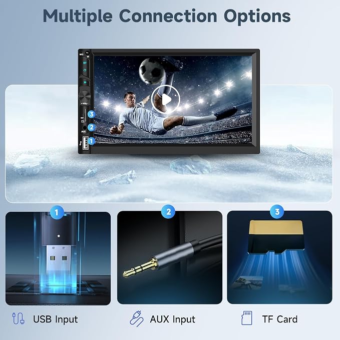 Double Din Car Stereo Radio with Wireless CarPlay Android Auto, 7 Inch HD Touch Screen Car Play Audio Receivers with Bluetooth, HD Backup Camera, FM, Mirror Link, USB/Type C/TF/AUX/SWC