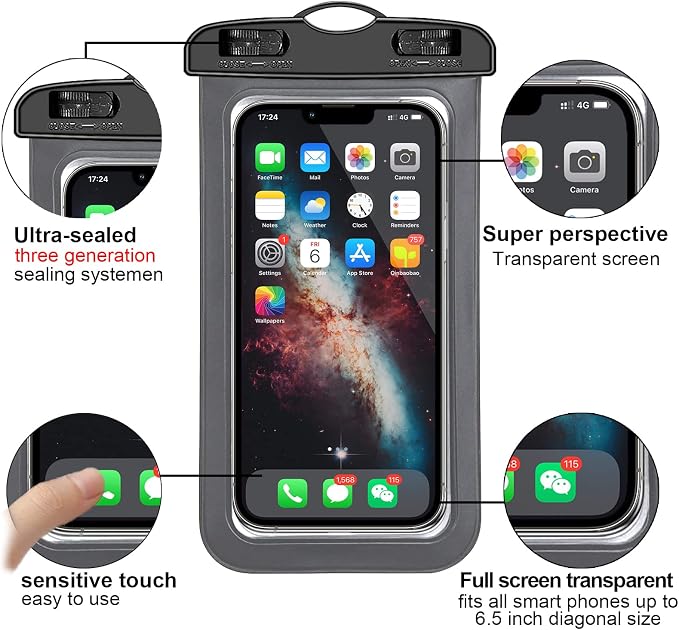 Famoby Up to 7.5" 6 Pack Multicolor Universal Waterproof Phone Pouch, Phone Waterproof Case Dry Bag,Protection Level: IP68,Outdoor Sports for Apple iPhone,Samsung,and More