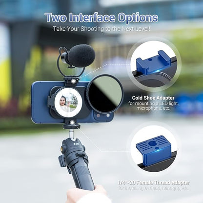 Upgraded 67mm Phone Lens Filter Adapter Mount for iPhone 17 16 15 14 Pro Pro Max Plus Air, Double-Sided Magnetic Phone Lens Filter Ring with 1/4-20" & Cold Shoe Pull-Out to fit 17 Pro Max (No Filters