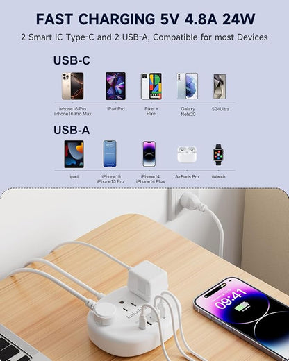 Thailand Power Adapter, Thailand Extension Cord 4FT | Thailand Plug Adapter with 3 American Outlets 4 USB Ports (2 USB-C) Total 24W, Type O Plug Adapter for USA to Thailand