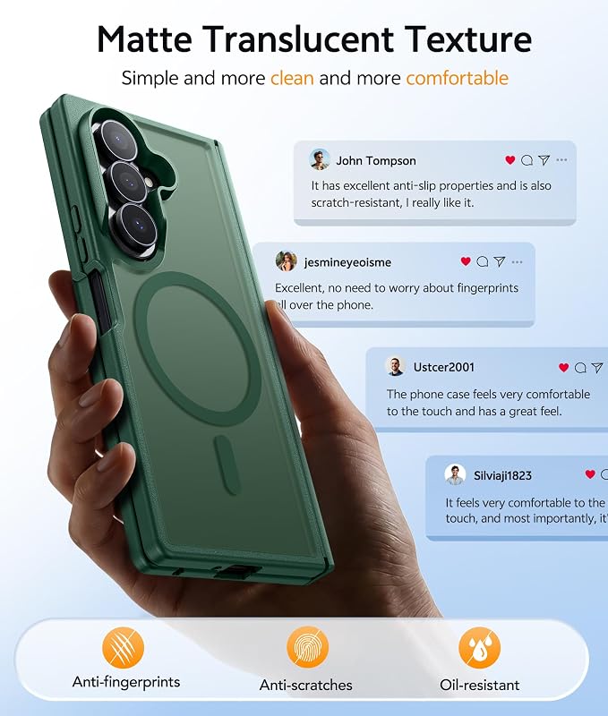FNTCASE for Samsung Galaxy Z Fold 8 Ultra / Z Fold 7 Case, Fit for Magsafe | Hinge Protection, Screen Protector, Translucent Matte, 14FT Military Grade Drop Proof, Protective Phone Cover, Green