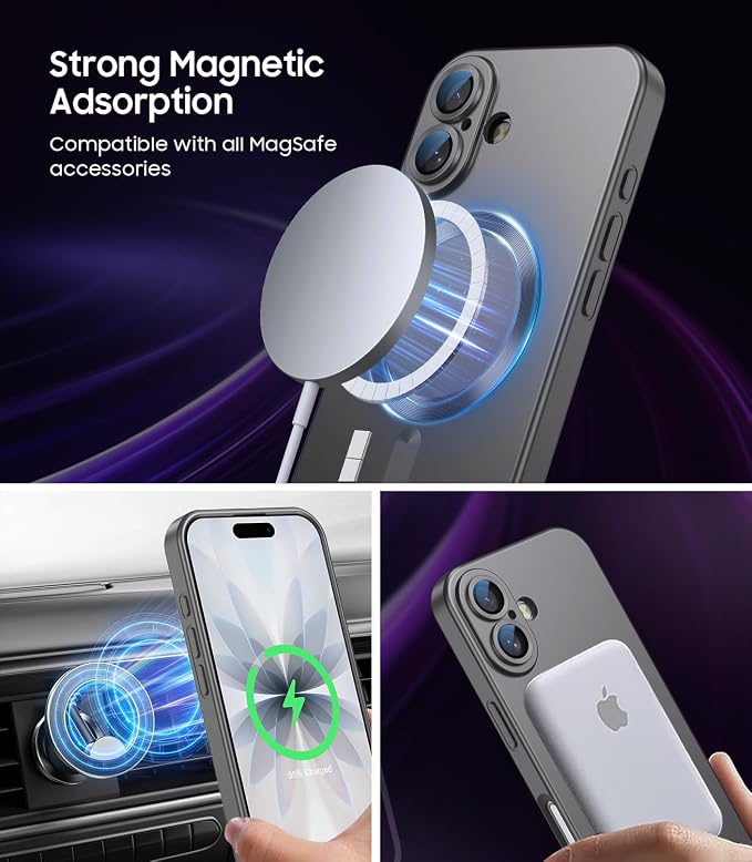 Magnetic for iPhone 17 Case [Compatible with MagSafe][Built-in Camera Lens Protector] Slim Thin Soft Silicone Bumper Shockproof Metallic Luster Phone Case (Gray)