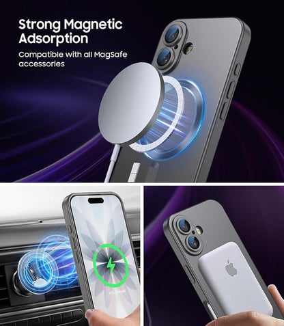 Magnetic for iPhone 17 Case [Compatible with MagSafe][Built-in Camera Lens Protector] Slim Thin Soft Silicone Bumper Shockproof Metallic Luster Phone Case (Gray)