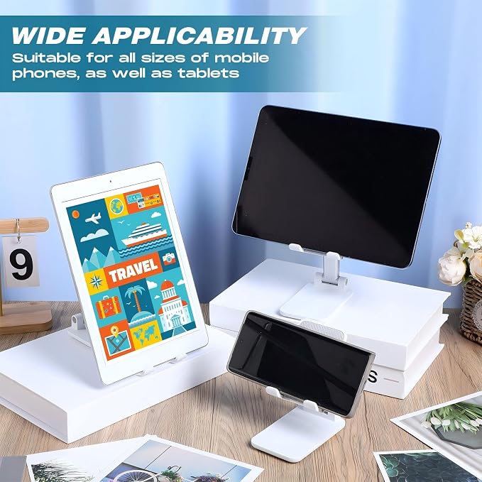 24 Pcs Cell Phone Stand for Desk Phone Holder Stand Foldable Angle Height Adjustable Portable Holder Tablet for Office Travel Photography (White)
