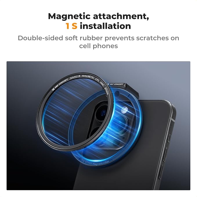 K&F CONCEPT Clip On 67mm CPL Magnetic Phone Lens Filter Kit, Phone Clip with Magnetic Adapter Ring/Cold Shoe/Locking Knob, Polarizer Filter Compatible with iPhone 16 15 Pro Max 14 13