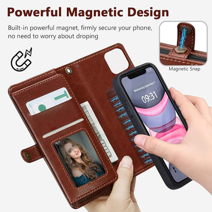Wallet Case for iPhone 11 with Card Holder/Crossbody Wallet/Strap| RFID Blocking | Magnetic | Kickstand | Detachable | PU Leather Phone Case for iPhone 11,6.1 in,Brown