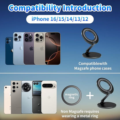 Double-Sided Magnetic Phone Holder, 3-Sided 4200gf Strong Magnetic, 300° Foldable for Iron Surfaces, MagSafe Compatible, for iPhone & Android