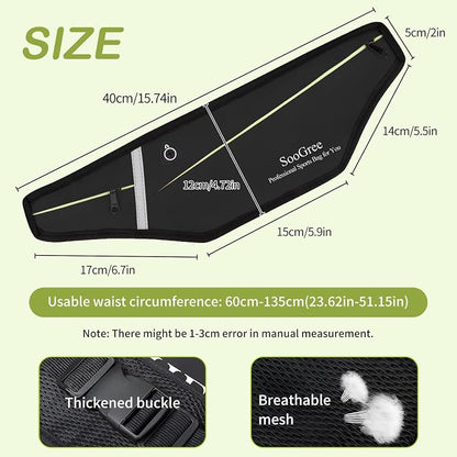 SooGree Slim Running Belt Fanny Packs for Women Men,Water Bottle Holder Hydration Fanny Pouch,Waterproof Sport Waist Pack with Reflective Strip,Runner Belt Bag for Running Cycling Camping Gym (Black)