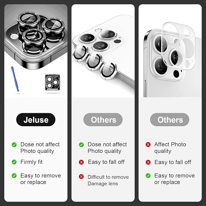 Jeluse [3X2 Pack Designed for iPhone 13 Pro/iPhone 13 Pro Max Camera Lens Protector, 9H Tempered Glass Screen Protector Cover [Alignment Kit Eazy installation] Metal Individual Ring