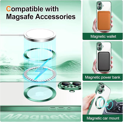 Hython for iPhone 17 Case Glitter Clear Magnetic Phone Cases [Compatible with MagSafe] Full Camera Lens Protector Sparkle Luxury Plating Slim Shockproof Protective Cover Women, Gradient Green
