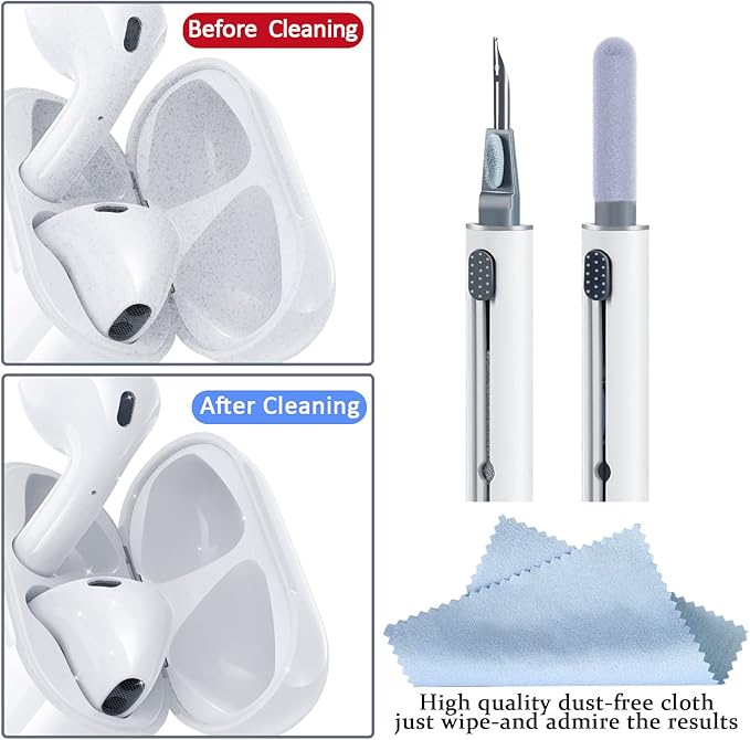 2Pcs Earbud Cleaning kit， Multi-Function Cleaning Pen with Soft Brush Flocking Sponge，Suitable for Bluetooth Headset, Charging Box, Mobile Phone, Earbud