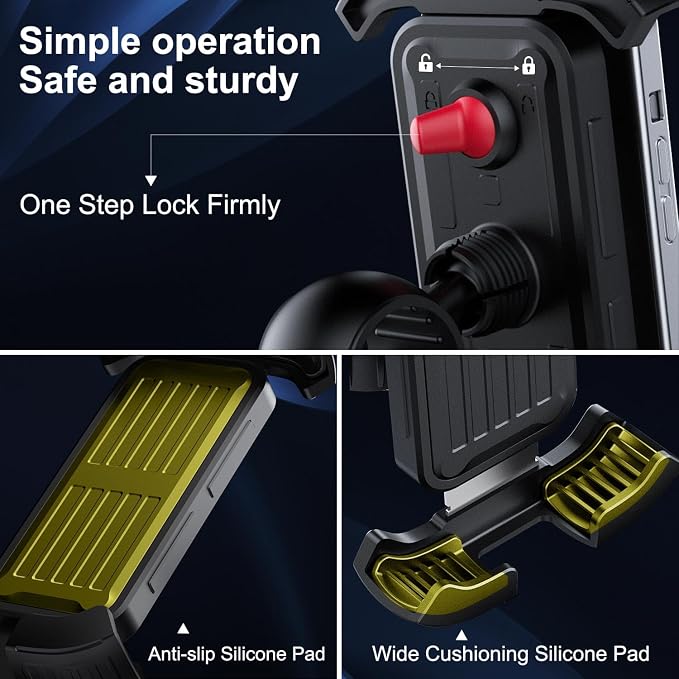 Bike Phone Holder, Motorcycle Mount,Motorcycle Phone Holder, Handlebar Cell Phone Clamp, Bicycle Scooter Phone Clip with Safe Lock, Bicycle Accessories, More 4.6" to 6.8" Smartphones