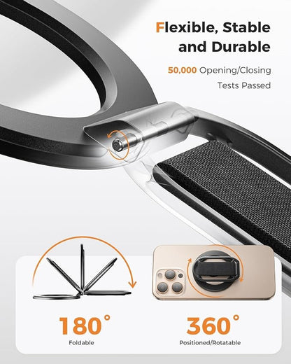 SUPERONE for MagSafe Phone Grip, Magnetic Phone Ring Holder, Magnetic Phone Grip with MagSafe Strap, Adjustable Finger Ring Grip Kickstand for iPhone 17 16 15 14 13 12 Series Mag Safe Accessories