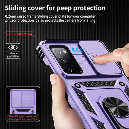 Weycolor for Samsung Galaxy S20 FE 5G Case with Camera Lens Cover, HD Screen Protector, 10 FT Military Grade Drop Protection, Magnetic Ring Holder Kickstand Protective Phone Case, Lavender