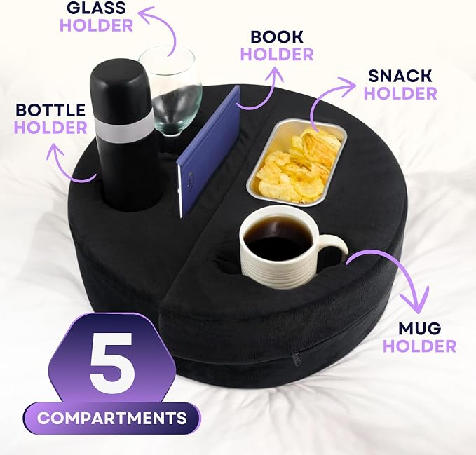 Ayarli Couch Cup Holder Pillow | Sturdy Spill-Proof Cupholder Tray & Bed Cupholder | Sofa Pillow Holds Drinks, Snacks, Remotes, Phones & Tablet | Organizer for Couch, Car, Beach, Picnic, Home