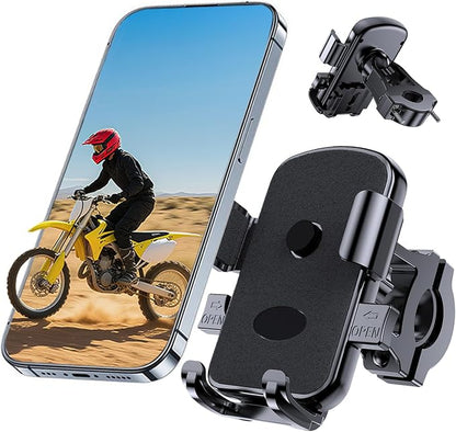 Bike Phone Mount Holder, Motorcycle Phone Mount for Scooter, Mountain, Dirt Bike, Stroller and Motorcycle, 360°Rotate Handlebar Phone Holder Compatible with iPhone & Android Smartphones from 4.7-7.2''