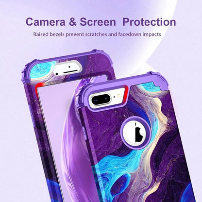 Hocase Heavy Duty Shockproof Protection Hard Plastic+Silicone Rubber Hybrid Protective Case for iPhone 7 Plus/iPhone 8 Plus - Blue Purple Marble