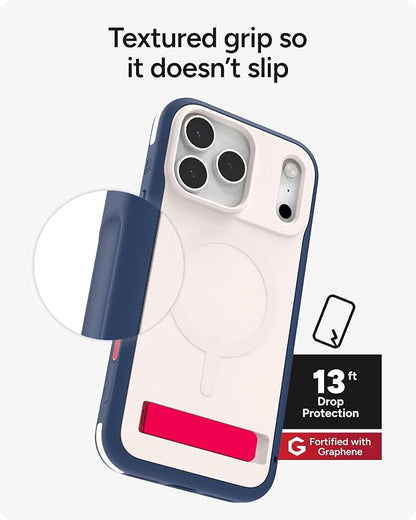 ZAGG Sedona Snap Case with Kickstand for iPhone 17 Pro Max - Red Light & Blue, Drop Protection (13ft/4m), Multi-Layer Protection, with Camera Button, MagSafe Phone Case with Impact-Absorbing Bumpers