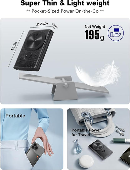Kesguar Magnetic Portable Charger 10000mAh - 22.5W PD Super Fast Charging Wireless Power Bank, Ultra-Strong Magnet, USB C in&Out Battery Pack for iPhone 17/16/15/14/13/12 Pro Series
