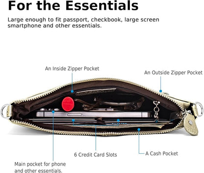befen Genuine Leather Wristlet Clutch Wallet Purses Small Crossbody Bags for Women with RFID Blocking Card Slots