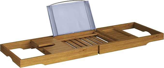 Acacia Bathtub Tray - Natural Wood Tray with Extended Sides, Wine Glass Holder, Book, Phone, or Tablet Rest - for Bath Accessories by Home-Complete