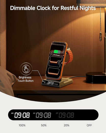 Wireless Charger for iPhone 17, 3 in 1 Charging Station for Apple Watch Watch 11/10/9/8/7/6, Ultra 3/SE 3, for iPhone 17/16/15/14/13/12/11/X Series, for Air Pods 4/Pro 3 (No Adapter) (Tech Grey)