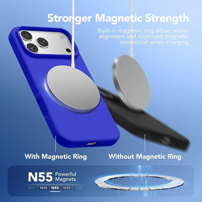 GONEZ Magnetic for iPhone 17 Pro Case, Compatible with MagSafe, [Screen Protector + Camera Lens Protector], Liquid Silicone Anti-Scratch Shockproof Protective Phone Case 6.3 inch, Cobalt Blue