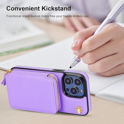 Bocasal Crossbody Wallet Case for iPhone 14 Pro Max, RFID Blocking Leather Purse Case with Card Holder, Protective Handbag Flip Cover with Zipper Wrist Strap Lanyard for Women 5G 6.7 Inch (Purple)