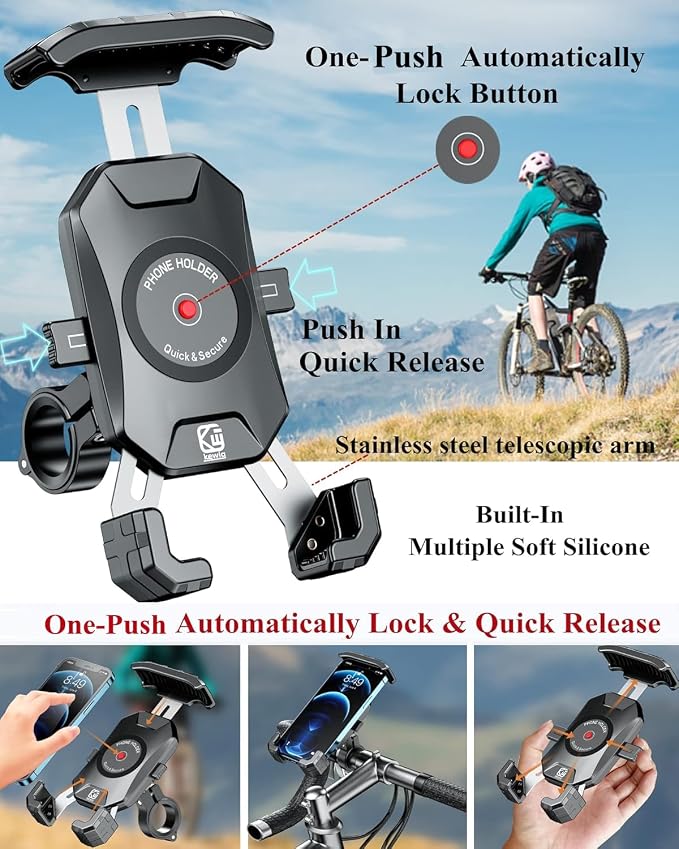 BRCOVAN Motorcycle Bike Phone Mount with Solid Aluminum Alloy Mounting Base, [1s Lock] Handlebar Cell Phone Holder for Bicycle ATV Scooter, Fit 4-7'' Smartphone