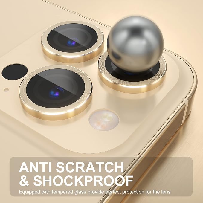 Choiche Compatible for iPhone 14 Pro/iPhone 14 Pro Max Camera Lens Protector, 9H Tempered Glass Camera Cover Screen Protector Metal Ring Decoration Accessories (Gold)