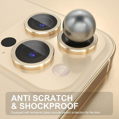 Choiche Compatible for iPhone 14 Pro/iPhone 14 Pro Max Camera Lens Protector, 9H Tempered Glass Camera Cover Screen Protector Metal Ring Decoration Accessories (Gold)