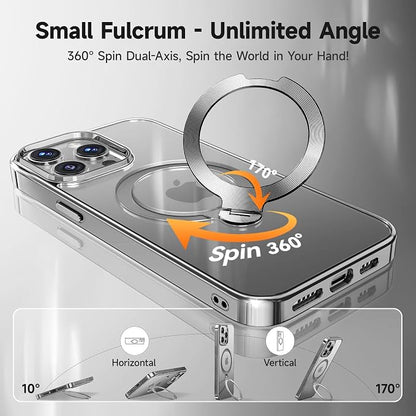 [Tri-Shield Protection] for iPhone 15 Pro Max Case with 360° Spin Stand Compatible with MagSafe [Magnetic CD Ring][Screen & Camera Protector]Shockproof Plating Never-Yellowing, Natural Titanium-6.7"