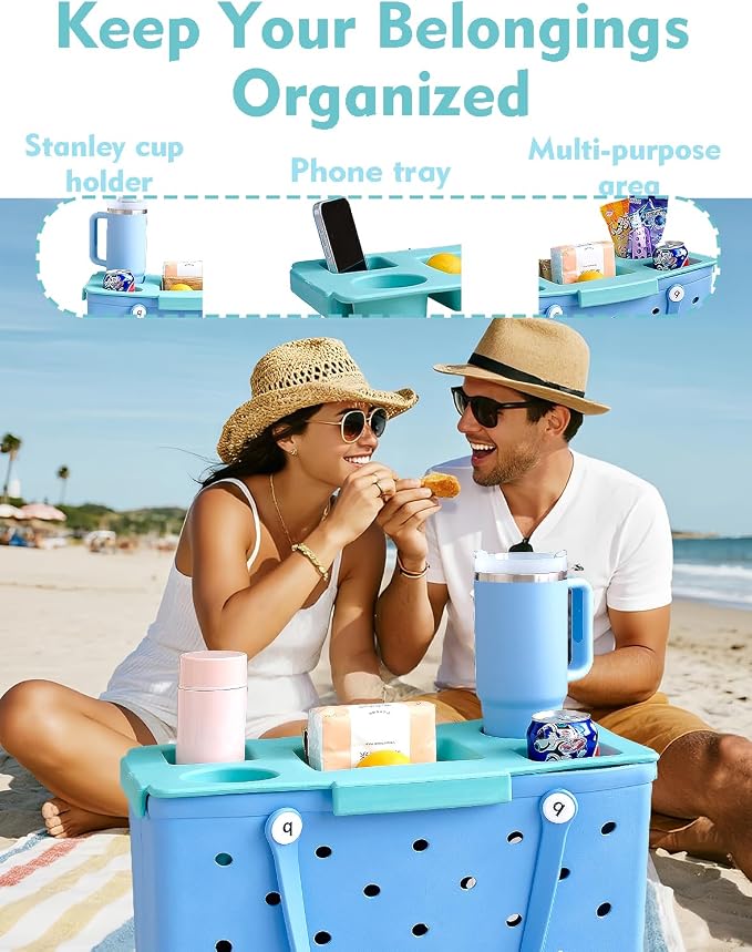 Top Cup Phone Holder Tray Storage Lid for Stanley Compatible with Bogg Bag XL Cover, Cup Organizer Holder Waterproof Silicone Multifunctional Storage Box for Outdoor Beath Camping Travel (Green, XL)