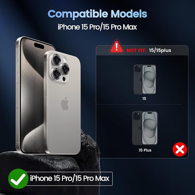 CACOE Camera Lens Protector for iPhone 15 Pro/15 Pro Max - Metal Frame Tempered Glass Cover, [Anti-Scratch] [Drop-Proof][Strong-Adhesion] Camera Screen Cover(Titanium)