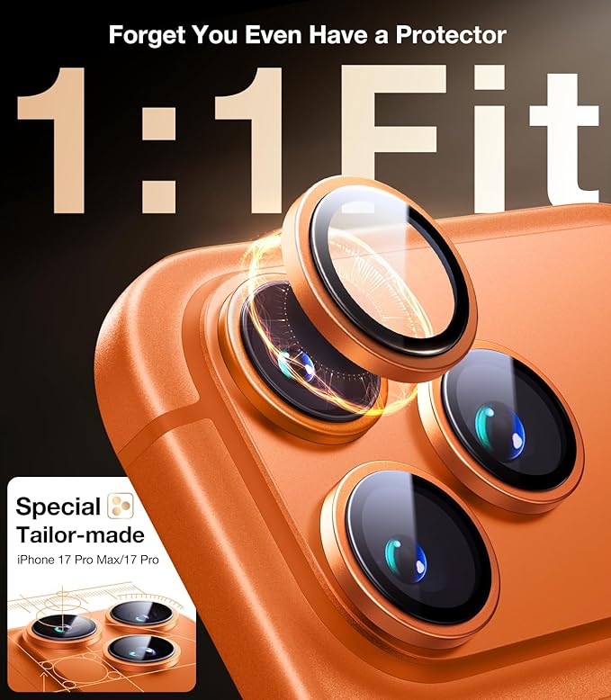 UltraGlass UNBREAK 9H+ Glass for iPhone 17 Pro Max/17 Pro Camera Protector [NO.1 Military Grade Shatterproof] iPhone 17 Pro Max Camera Lens Protector, 17 Pro Lens Cover, Case Friendly, Cosmic Orange